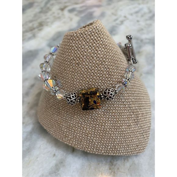 Venetian Glass with Crystal and Bali Sterling Silver Bracelet #sparkle - Picture 3 of 7
